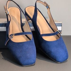 Crown & Ivy Navy Suede Slingback Heels